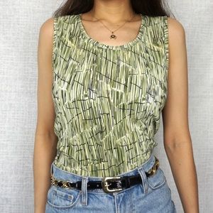 Green Ribbed Abstract Patterned Summer Tank Top